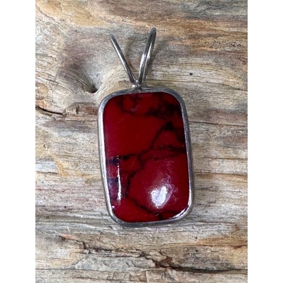 Vintage Sterling Silver & Red Jasper Pendant Rectangle Shape Marked Mexico 925 2 - Picture 7 of 7